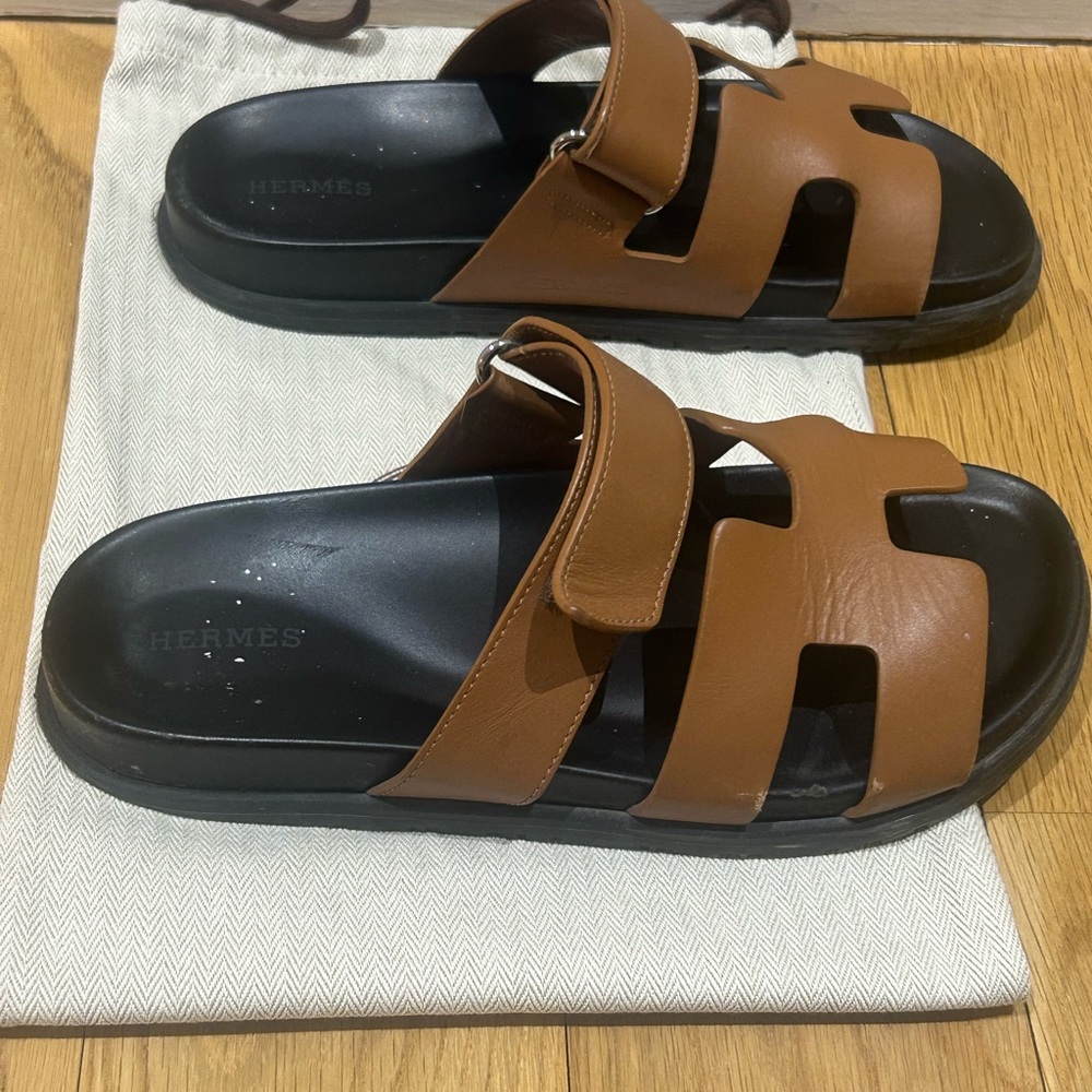 Women’s Hermes Tan and Black Sandals - Picture 8 of 12
